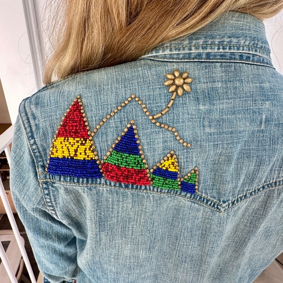 REMI RELIEF Distressed Embellished Denim Shirt - Picture 7 of 12